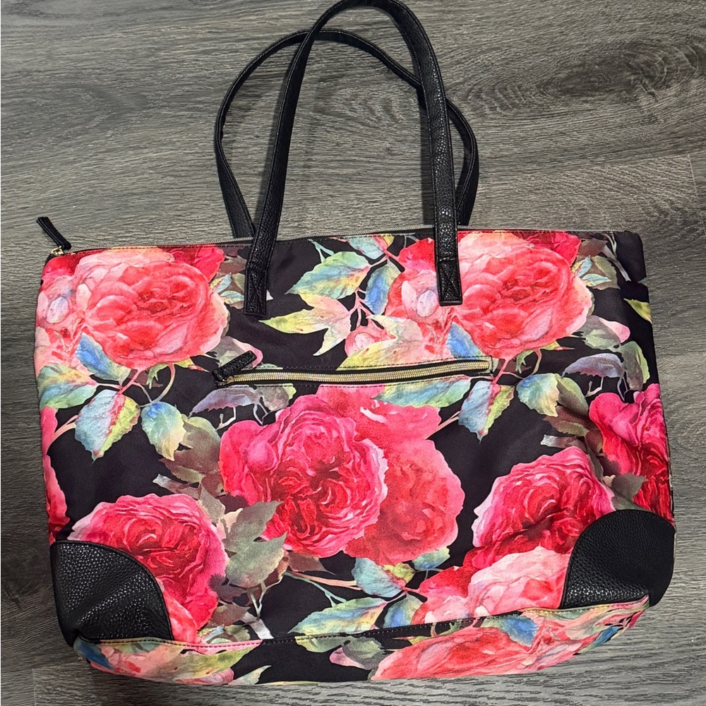 Floral Black and Pink Tote Bag